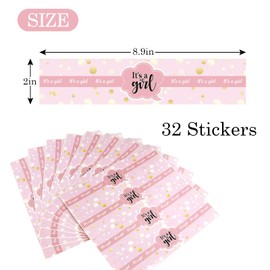 Pink It's A Girl Water Bottle Stickers/Gender Reveal Bottle Wrappers/Baby Shower Girl's Birthday Party Water Labels Supplies (Set of 32)
