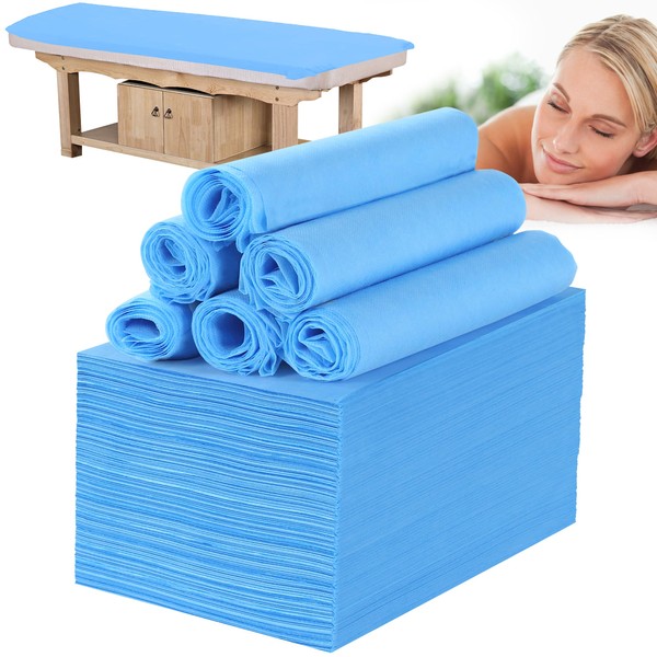 Disposable Bed Sheets for Massage Table 200 Pcs 31" x 71" Waterproof Massage Table Sheet Soft Non Woven Fabric SPA Bed Cover Breathable for Massage Beauty Tattoos(Blue)