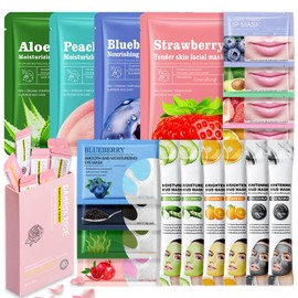 28-Piece Face Masks Skincare Set – Hydrating Facial Sheet Mask, Lip & Eye Mask, Preppy Stuff Face Mask Set For Glowing Skin – Girls Party Bag Fillers, Pamper Gifts For Women