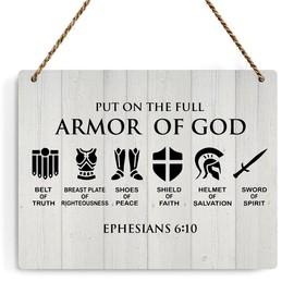 Bible Verse Inspirational Wall Decor Ephesians 6:10 Christian Gifts Bible Verse Wall Art Scripture Wooden Hanging Sign for Modern Home Office Bathroom Bedroom Wall Art Decoration 10x8 Inches