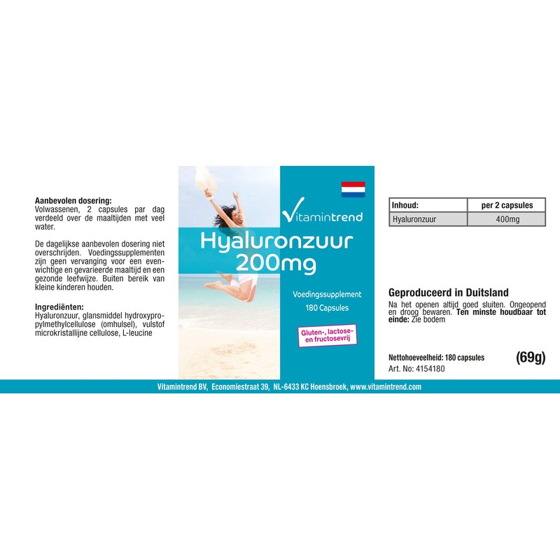 Hyaluronic Acid 200 mg – 180 Capsules – Vegan –