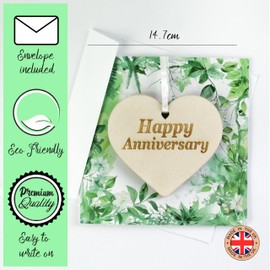 First Wedding Anniversary card – Romantic Card for Husband or Wife with Wooden Heart Keepsake | Happy Anniversary Card for Her or Him | Handmade Husband Anniversary Card from Wife or Partner