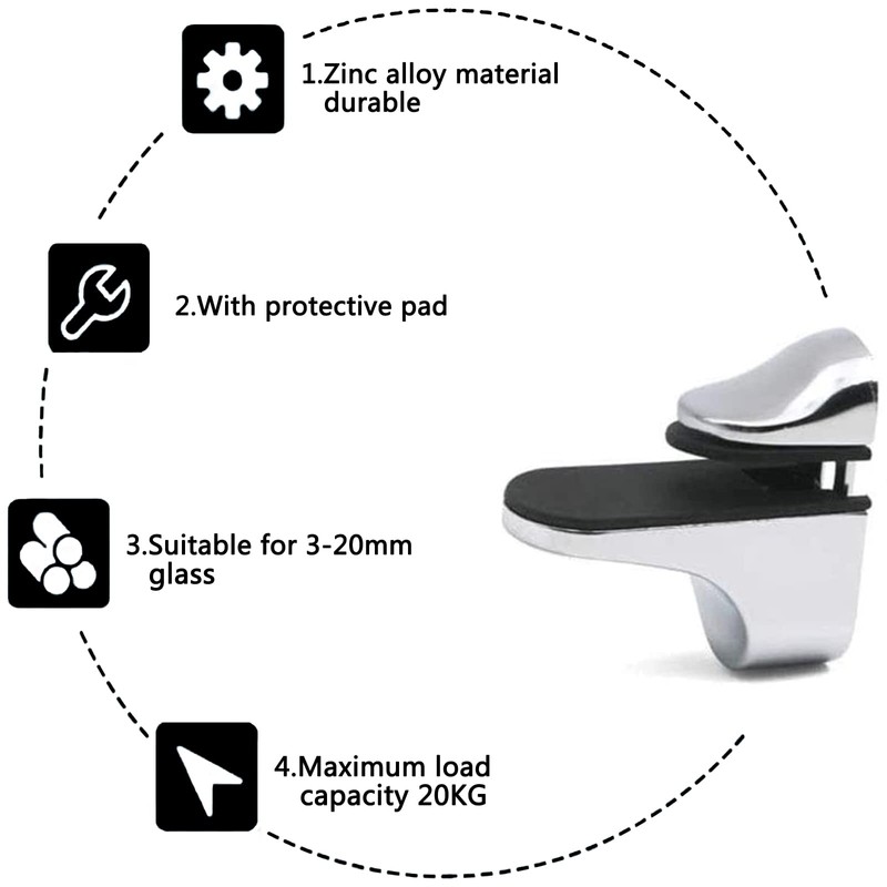 Glass Shelf Bracket, Duckbill Clip Shelf Bracket, 4PCS Adjustable Wood/Glass