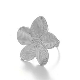 Gold Flower Ring for Women Trendy Silver Flower Ring Chunky Flower Rings Minimalist Floral Jewelry (Silver A)