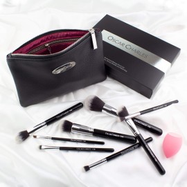 Oscar Charles 8-Piece Professional Makeup Brush Set with Beauty Sponge and Luxury Clutch Cosmetic Bag and Beautiful Gift Box - Silver