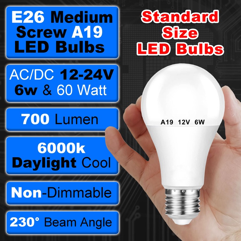12V 24V LED Light Bulb A60 A19 50W 60Watt Halogen