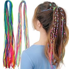 50cs Colorful Hair Wrap String Braiding Ties Hair Extensions Rope Band - Sturdy Rainbow Gradient Color Yarn for Women Girls Braids Hair Styling Access