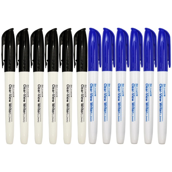 (6Black+6Blue=12Markes/Pack) Water-Based ink Marker Pens for Low Vision, Bold Writing/Marker