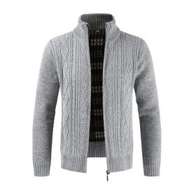 YAOHUOLE Men's Long Sleeve Pullover Men's Long Sleeve Cardigan Cable Knit Chunky Knit Cardigan Warm in Winter, 02 Light Grey