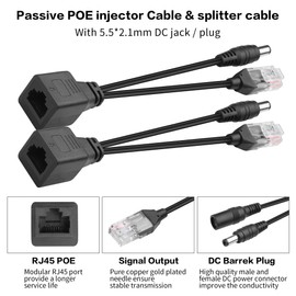 Passive PoE Splitter YACSEJAO 2Pair Passive PoE Injector and Splitter Kit with 5.5x2.1 mm DC Power Adaptor Connector Black+White