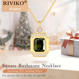 RIVIKO Square Aug Birthstone Necklace Gifts for Women,925 Sterling Silver Gold Plated Birthstone Pendant Christmas Jewelry Gifts for Women Anniversary Valentines Birthday Gifts for Her Mom Wife Friend