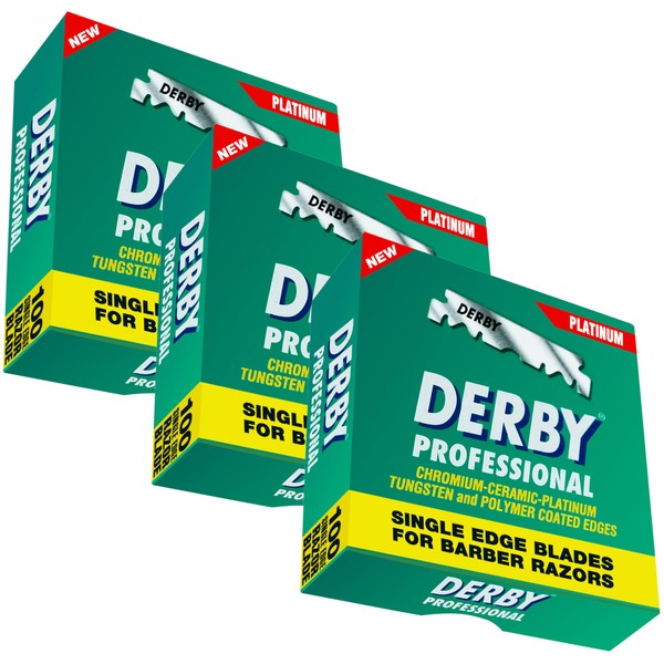 Derby Razor Blades Professional 300 / Pack of 3 - 3 x 100 Pieces Stainless Individually Packed