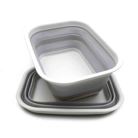 SAMMART Set of 2-15 L (3.96 Gallon) Collapsible Tub - Portable Outdoor Picnic Basket/Crater - Foldable Washing Tub - Space Saving Storage Container (2, Grey/Grey)