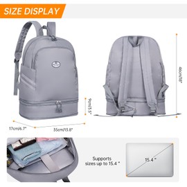 HUA ANGEL Women's Large Capacity Foldable Weekend Sports Backpack with Shoe Compartment and Wet Compartment for Travel Swimming Training Beach Yoga Nylon Lightweight Waterproof Outdoor, gray,