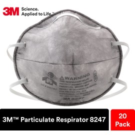 3M Particulate Respirator 8247, Pack of 20, R95, NIOSH APPROVED, Nuisance Level Organic Vapor Relief, Braided Comfort Strap, Carbon Filter Material, Disposable General Purpose for Dust