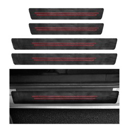 ZNDAW 4 PCS Car Door Sill Protector, Carbon Fiber Leather Anti-Scratch Waterproof Threshold Protector, Exterior Decor Entry Guard Protection Cover Sticker for Car Truck SUV (Red)