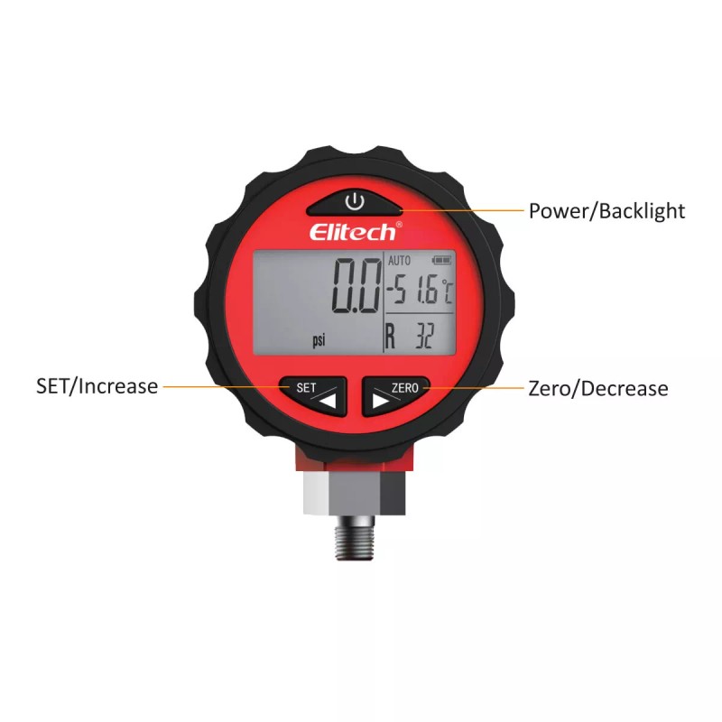 Elitech SMG-1H Refrigeration HVAC Digital Pressure Gauge Single Manifold Gauge