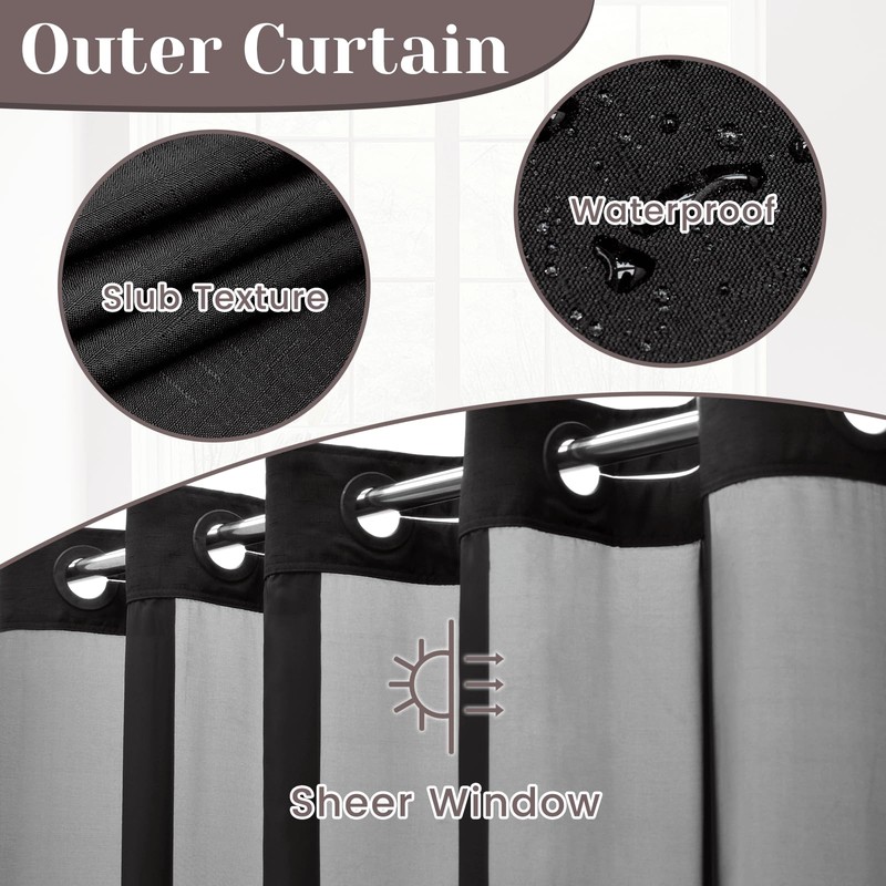 SORTTO No Hook Slub Textured Shower Curtain with Snap in