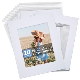 Somime 10 Pack White Picture Mat Set,16x20 Precut Mat for 11x14 Photos, White Core Bevel Cut Acid Free 16x20 Photo Mat with Mat Boards and Clear Bags for Prints, Paints, Frames