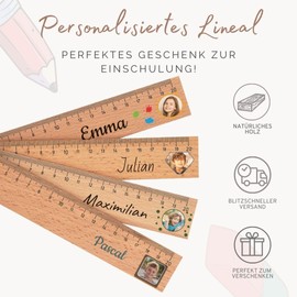 Kinder Lineal personalisiert mit Namen und Foto - ideal für die Grundschule Einschulung - Lineale 20 cm mit farbenfrohem Druck für Jungen & Mädchen - Geschenk Schulanfang Schultüte