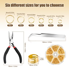 Pack of 1050 jump rings, jewellery making rings, gold, 3-8 mm, split rings, jewellery making, metal jump rings set, DIY jump rings for necklace, bracelets