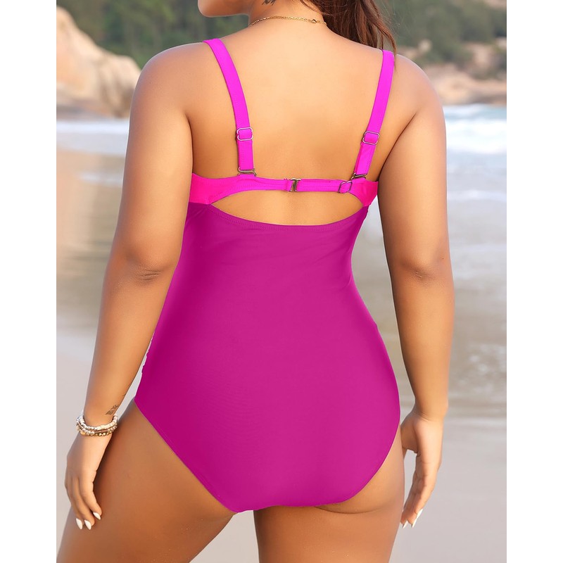 Daci Women Pink1 Plus Size Swimsuits One Piece Cutout Tummy