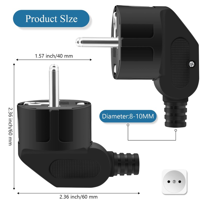 Pack of 6 Schuko Plugs, IP20 Schuko Plug for Indoor