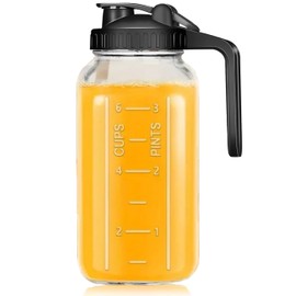 Breast Milk Pitcher Jug Glass Mason Jar Airtight Pitcher with Pour Spout Handle for Breastmilk, Iced Tea, Ice Drinks Storage Container (black, 64oz)