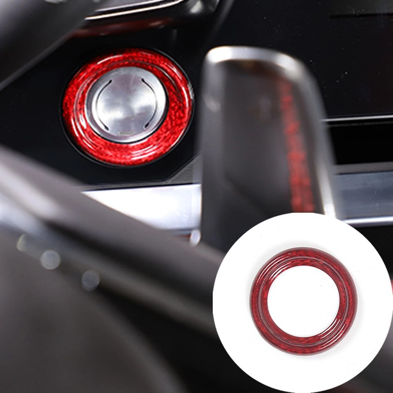 carpart2021 Red Carbon Fiber Push To Start Button Cover Trim