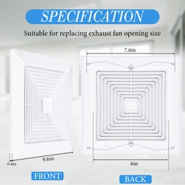 Baquler 1 Pcs Exhaust Bathroom Fan Cover 9.6 x 9.6'' Bathroom Ceiling Grille with Springs Plastic Replacement Vent Fan Fits Models 663 670 671 675 688 689 Ventilation Plastic Cover White