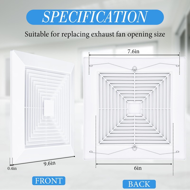 Baquler 1 Pcs Exhaust Bathroom Fan Cover 9.6 x 9.6''
