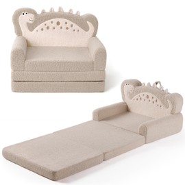 Blissful Diary Kids Couch, 2-in-1 Soft Toddler Couch Fold Out, Toddler Chair Comfy, Convertible Sofa to Lounger, Kids Furniture for Playroom, Gift for Birthday, Children's Day, Khaki Dinosaur