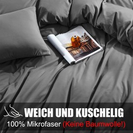 Soifox Bed Linen Set, Anthracite, Microfibre, Non-Iron and Wrinkle-Free, 1 Duvet Cover (140 x 200 cm) + 1 Pillowcase (80 x 80 cm) with Zip