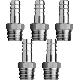 Fitvell Stainless Steel Hose Barb Fitting 3/16" Hose Barb to 1/8" NPT Male Thread Connector Hex Adapter Air Water Fuel (pack of 5)