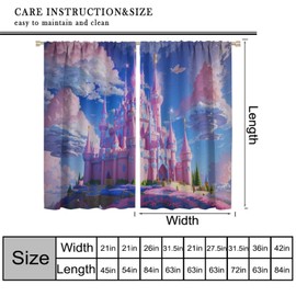 Children's Room Curtain Beautiful Scenery Fairy Tale World Princess Castle and Clouds Pattern for Kids Girl Room Living Room Bedroom Decor Printed Blackout Rod Pocket Window Drapes 42"