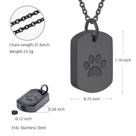Stainless Steel Pet Memorial Urn Necklace Dog Tag Style Paw Print Cremation Jewelry for Ashes Keepsake Pendant for Beloved Dogs & Cats