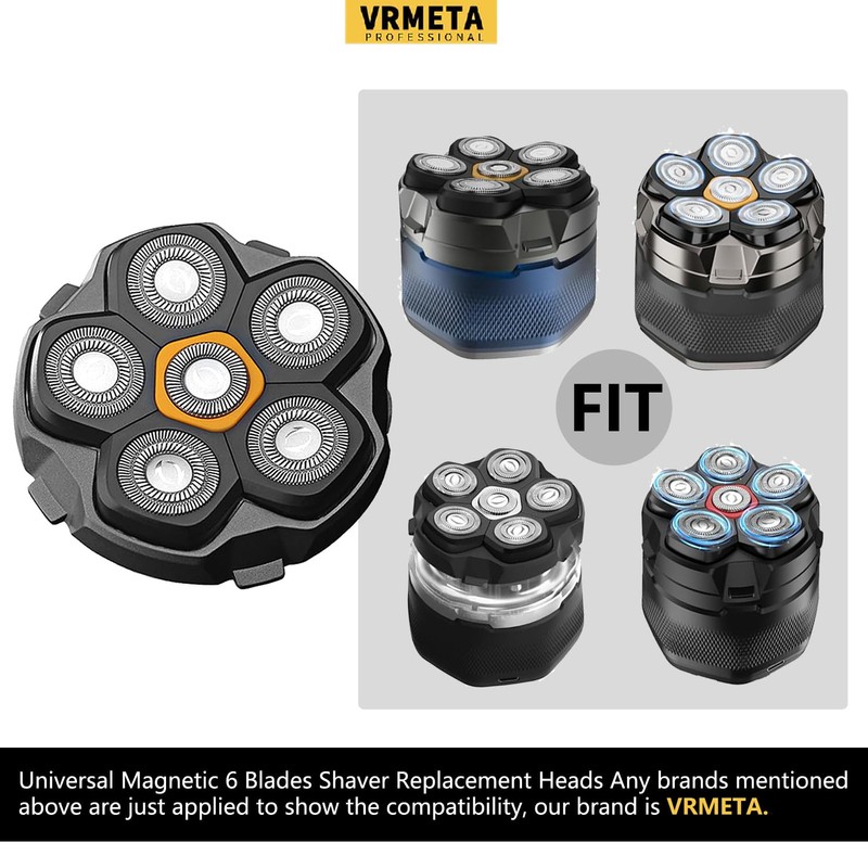 6 Blade Magnetic Replacement Shaving Heads for Bald Men Compatible