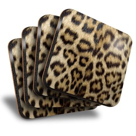 Destination Vinyl ltd Great Coasters (Set of 4) Square - Wild Animal Print Leopard Cat Fur Drink Glossy Coasters/Tabletop Protection for Any Table Type #46431