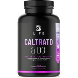 Citrato de Calcio + D3 B Life | 180 Cápsulas | Con Colágeno Hidrolizado y Vitamina C