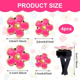 Cute Flower Car Air Vent Clips, 4Sizes Rose Red Car Flower Vent Clips Charm, Daisy Car Air Outlet Decor Accessories, Cute Car Interior Decorations Car Air Freshener Clip for Women Aesthetic (4Pcs)