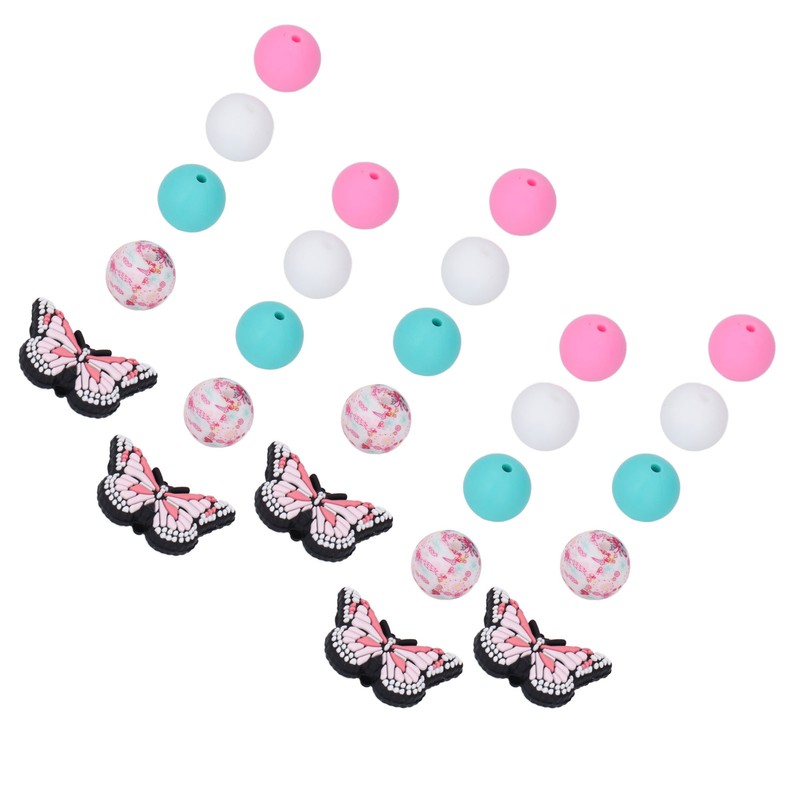 20Pcs Round Beads 5Pcs Butterfly Shaped Beads DIY Kit for