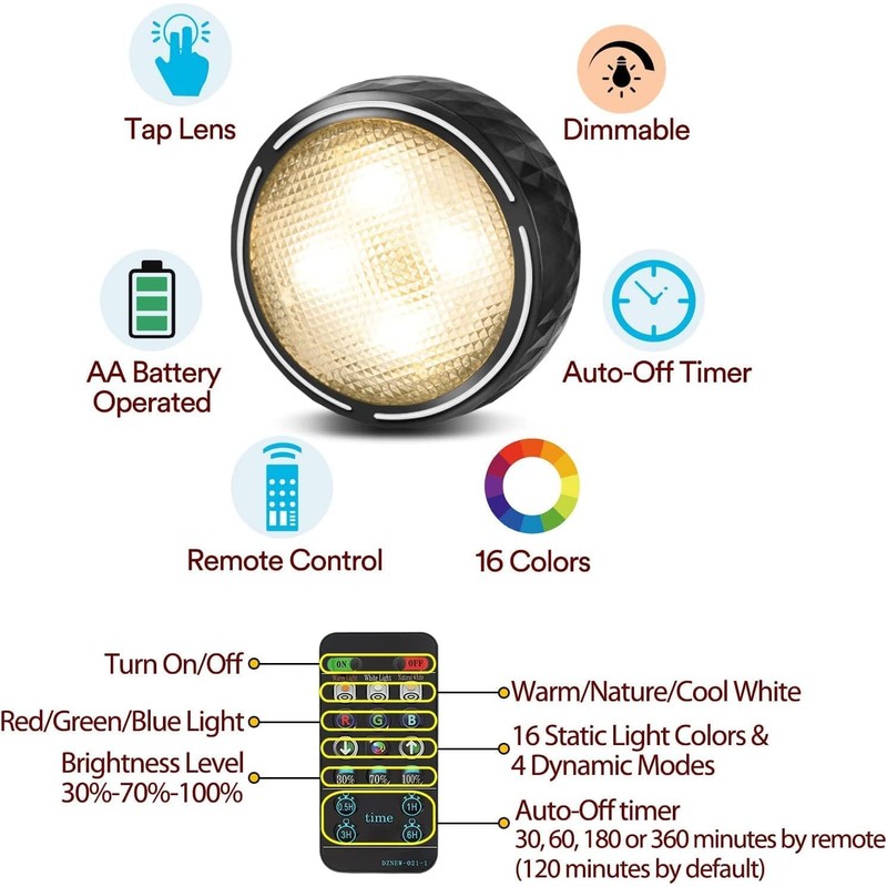 LED Puck Lights with Remote Battery Operated Under Cabinet Lighting