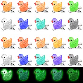 TUCEWP 20Pcs Mini Duck Hair Clips Colorful Resin Duck Alligator Hair Clip Tiny Glow Animal Hair Barrettes Cute Non-slip Rave Hairpins Music Festival Holiday Party Hair Accessories for Girls Women