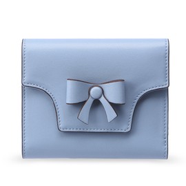 YJ-NEFELI Small Wallet for Women Cute Bifold RFID Blocking Credit Card Holder Ladies Leather Wallets with Zipper Coin Pocket, Blue, Small Compact Pocket Wallet