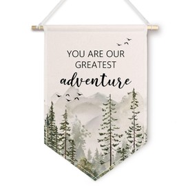 ChissNook Woodland Nursery Canvas Banner, You Are Our Greatest Adventure Mountain Forest Hanging Pennant Banner Flags Wall Display, Mountain Nursery Wall Decor for Kids Room Bedroom Playroom