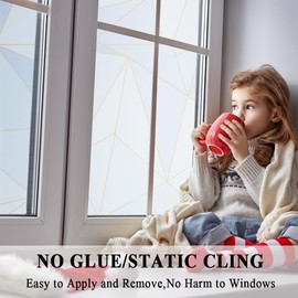 Privacy Window Film Blue Irregular Geometry, Non-Adhesive Glass Door Film Static Cling Window Covering Paper, UV Rejection/Heat Control/Easy Removable for Home Office Decoration,17.5 by 78.7In.