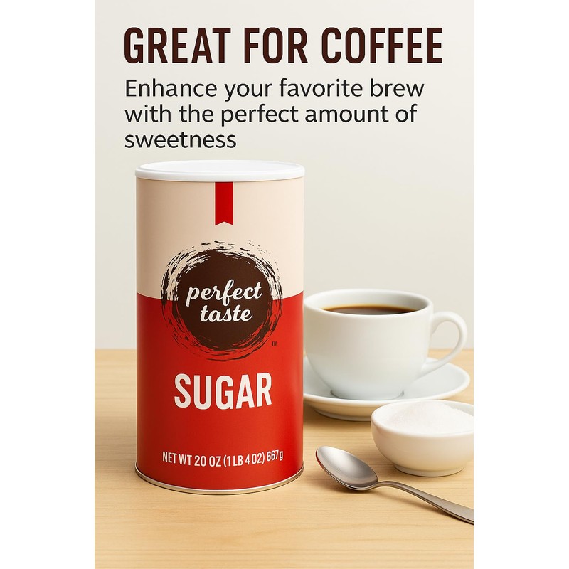 Perfect Taste Granulated Sugar – 20 oz Sugar Canister –