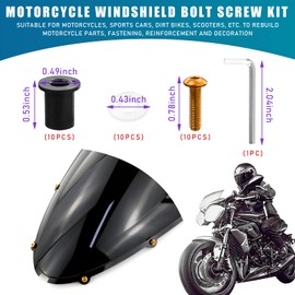 Augeny 10PCS Motorcycle Windshield Bolts Screws Kit, Aluminum Motorbike Windscreen Screw Bolts Nuts Fastener Kit with Wrench, Windshield Body Mounting Bolts Nuts for Motorcycle (Golden)