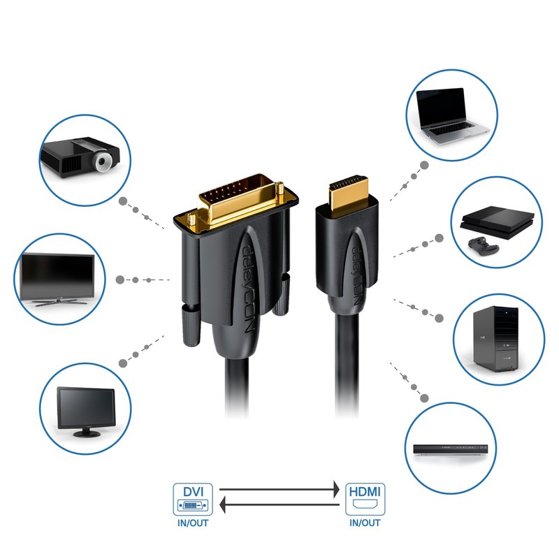 deleyCON, HDMI to DVI Cable Black