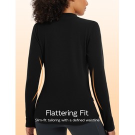 baleaf Women's Thermal Shirts Mock Neck Long Sleeve Fleece Tops Workout Running Athletic Base Layer Warm Cold Weather Black L
